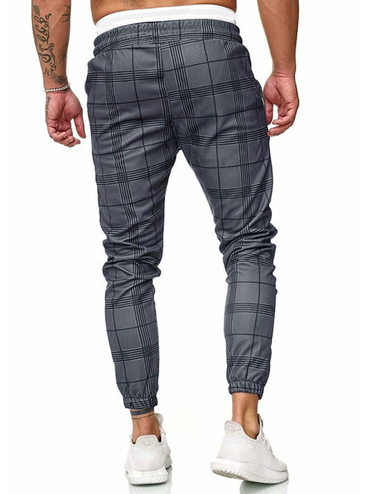 Plaid Drawstring Long Pants Men