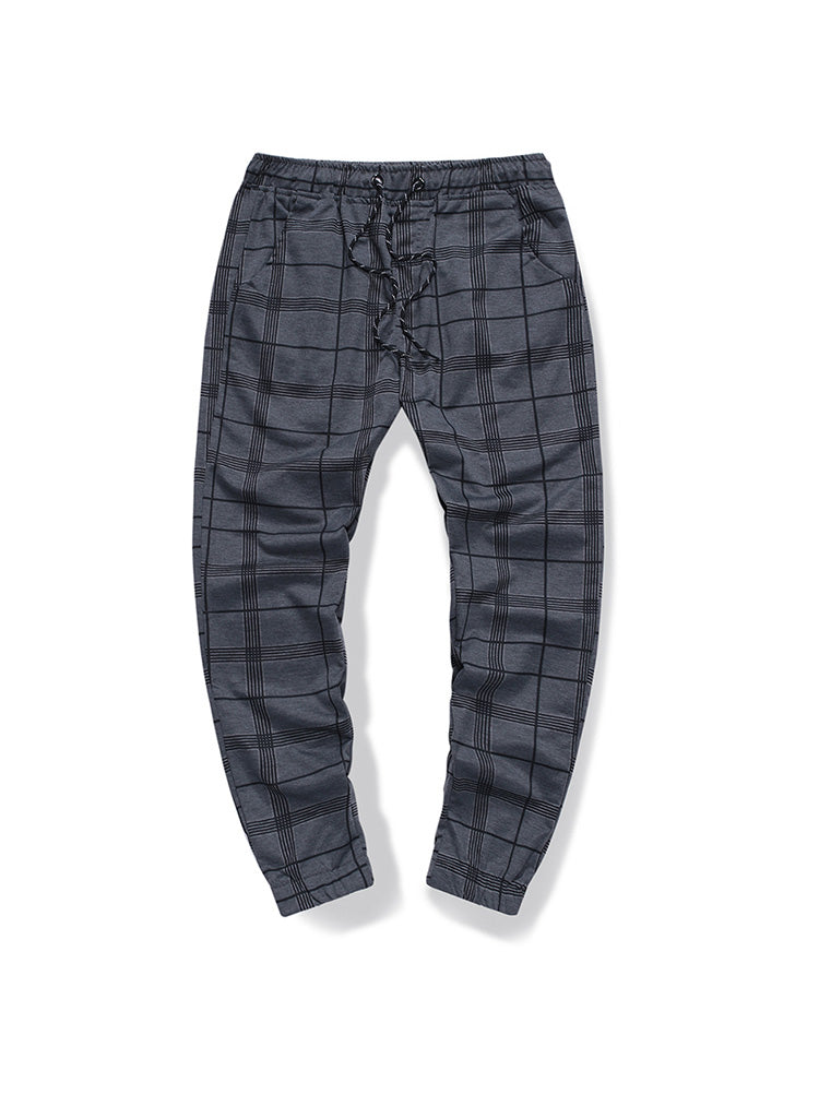 Plaid Drawstring Long Pants Men