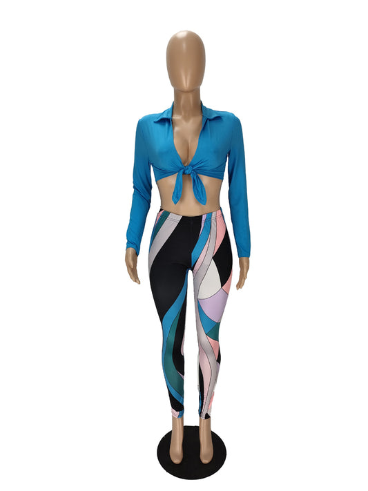 Sexy Register Print Two Piece Pants Set