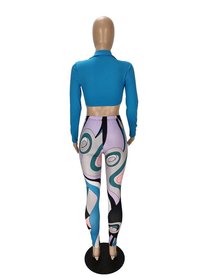 Sexy Register Print Two Piece Pants Set