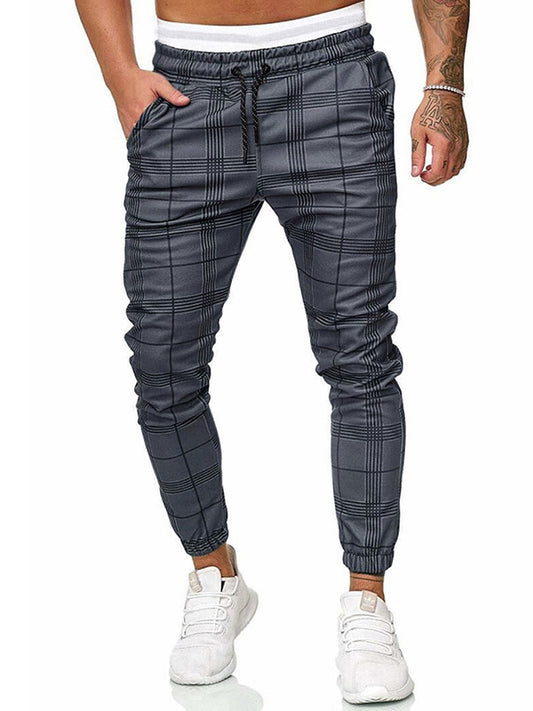 Plaid Drawstring Long Pants Men