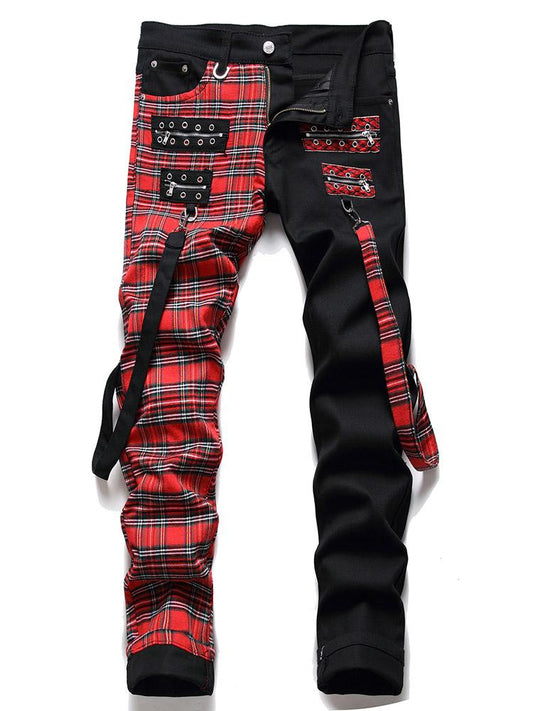 Plaid Patchwork Men Jeans Pant
