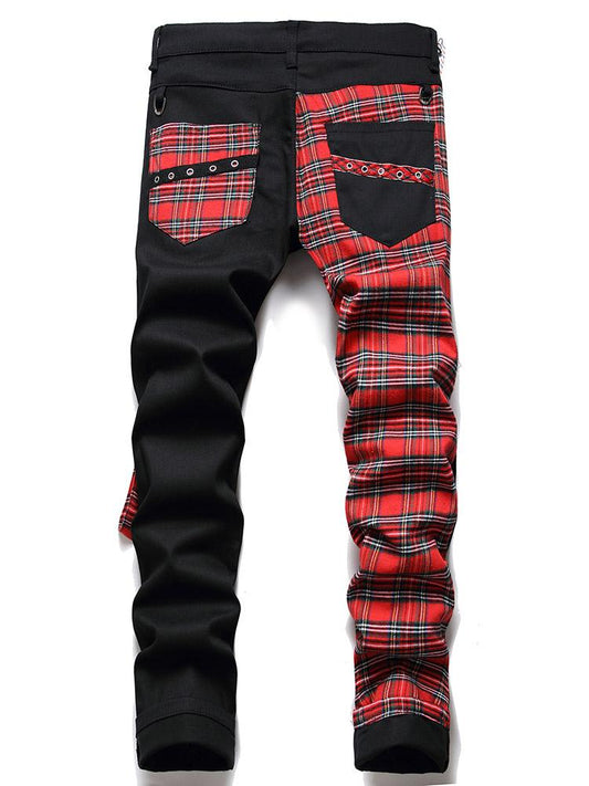 Plaid Patchwork Men Jeans Pant